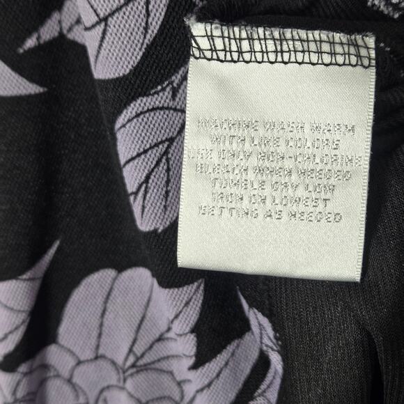 VTG Worthington Babydoll Top XL Black Purple Floral Surplice Neck Ruched Sides - Picture 10 of 14